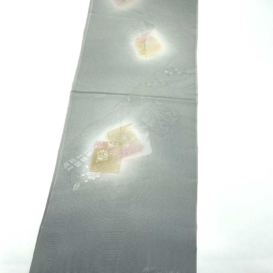 帯揚げ 正絹 Sランク セミフォーマル 深川鼠色（ふかがわねずいろ） 丹後ちりめん 色紙取り 長さ約184cm 幅約31cm グレー系 1136002832922