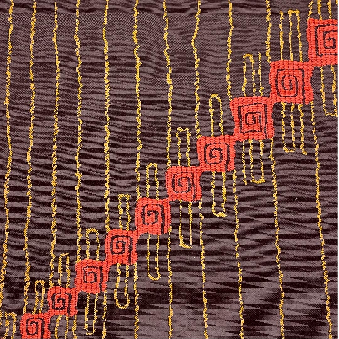 袋帯 阿仙茶色（あせんちゃいろ） 抽象模様 帯丈420cm 正絹 Aランク ポイント柄 カジュアル 茶系 1123005963314