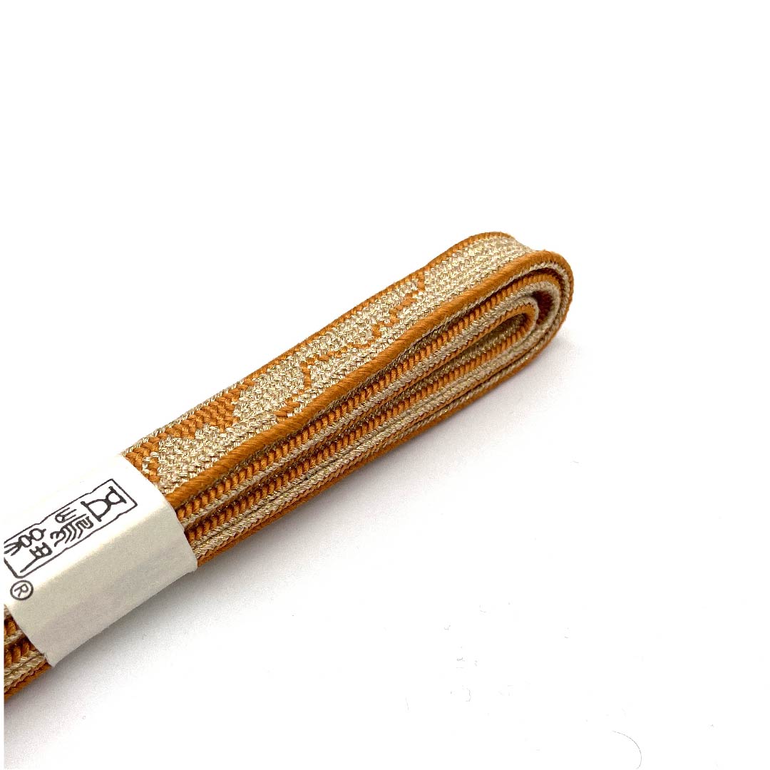 （新古品） 帯締め 正絹 四分紐 柿色（かきいろ） 五嶋紐 江戸組紐 金属糸使用 長さ約159cm 幅約1.7cm セミフォーマル Sランク 茶系 1135002742314