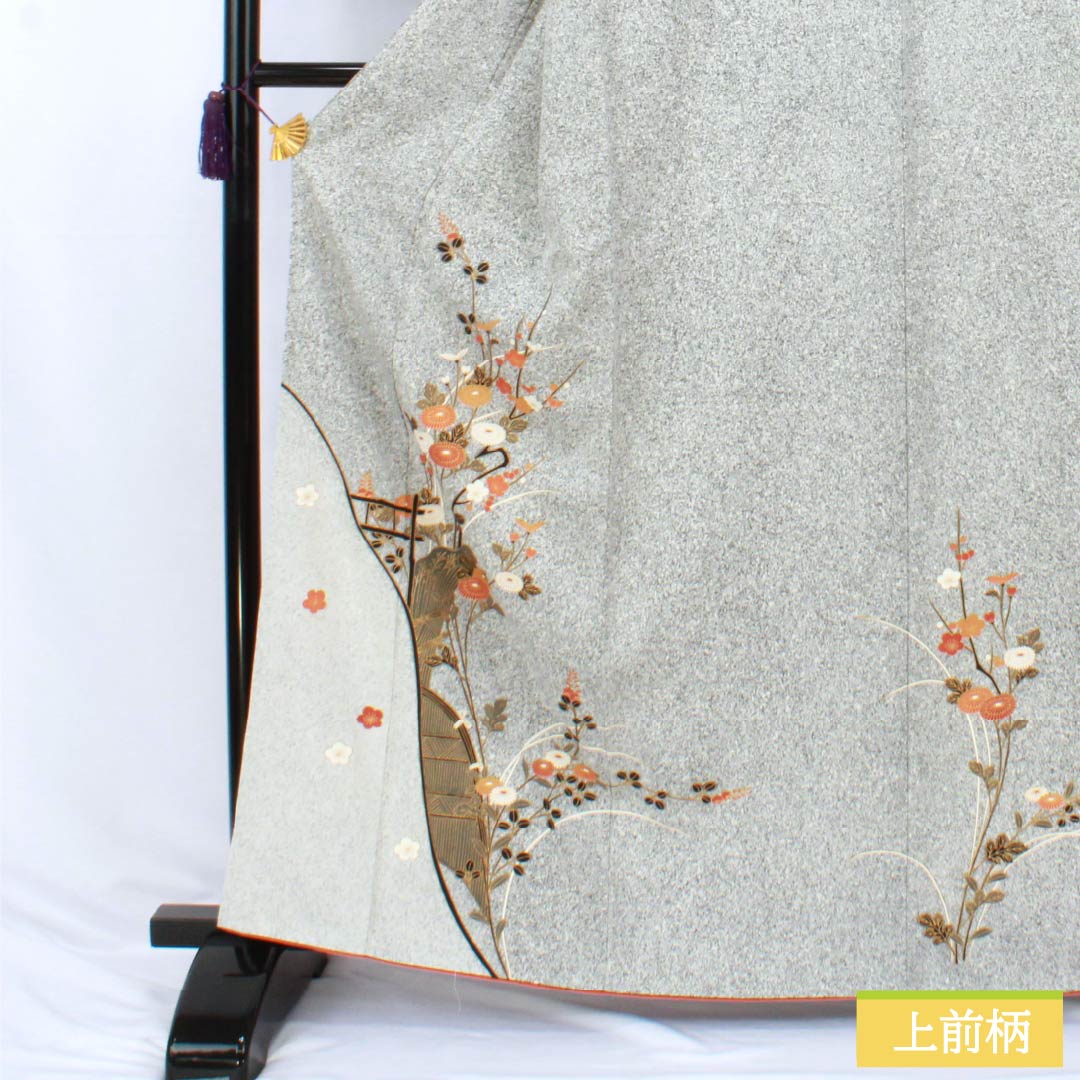 Visiting Kimono, Pure Silk, S Rank, Lined, Length 163cm, Sleeve-to-Sleeve 68cm, Kyo-Yuzen, Tsukesage, Tataki Dye, Floral, Layered Collar, With Basting Stitches, Monotone, 1112007642427