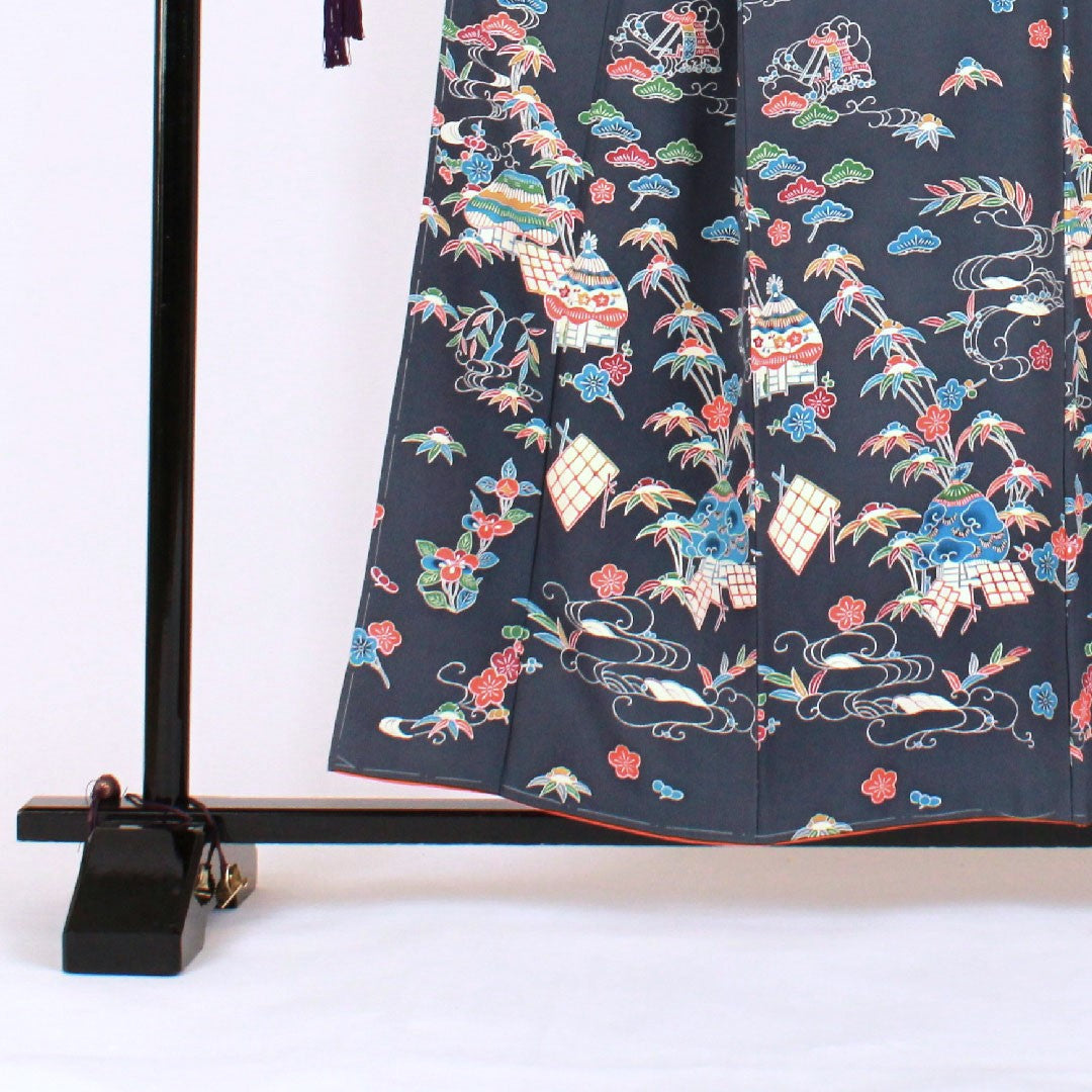 訪問着 袷 身丈157cm 裄丈64cm 型染 正絹 Sランク 紺系 1112000602318