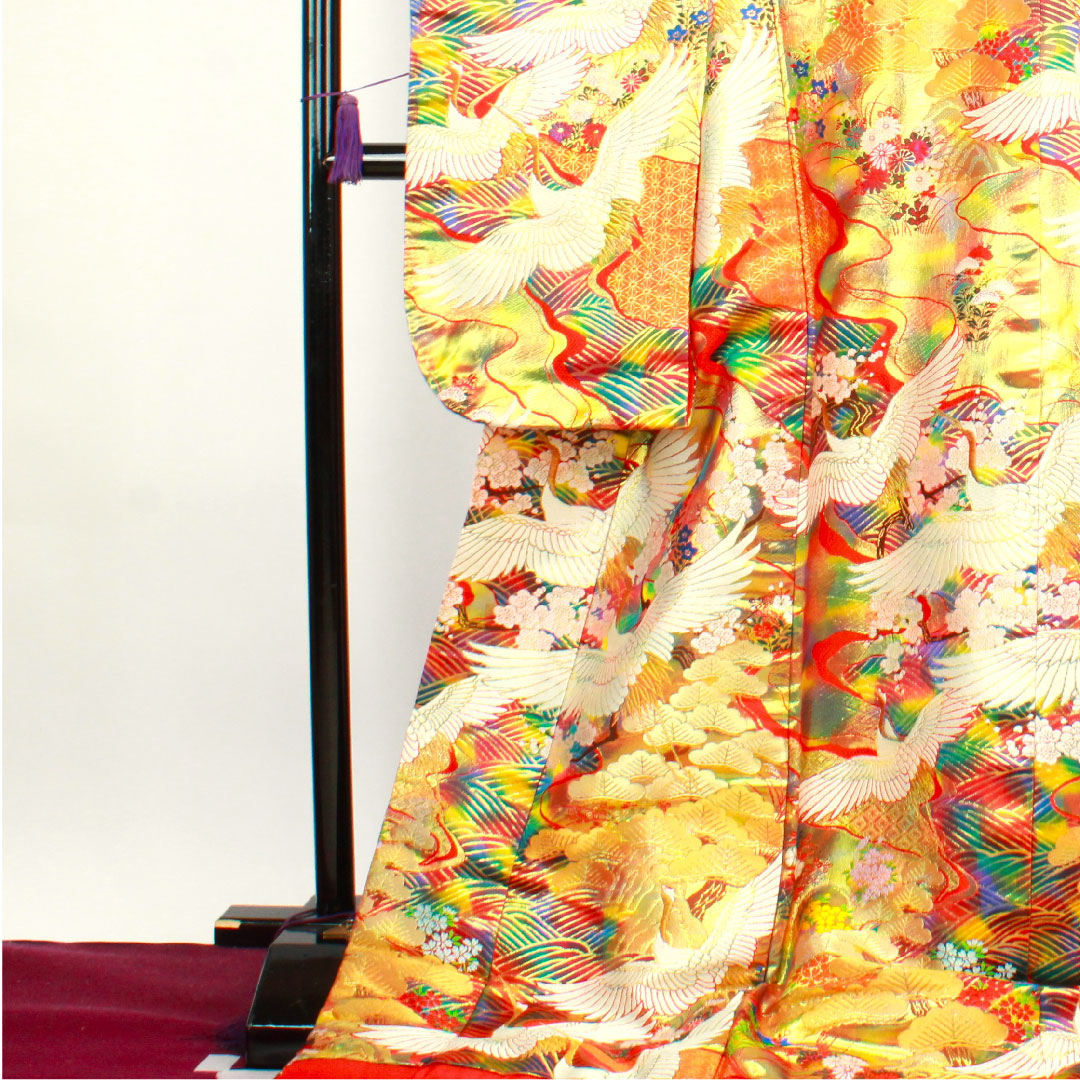 色打掛 身丈182cm  唐織 鶴 松 梅 波 正絹 Sランク 袷 グラデーション系 1110000582999