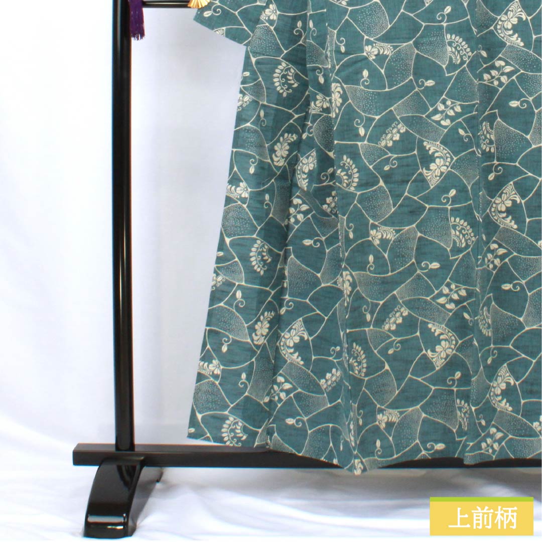 浴衣 木綿 身丈155cm 裄丈66.5cm Sランク 単衣 青系 藍砥茶色（あいとのちゃいろ） 蔦 割付文様 1118005892317