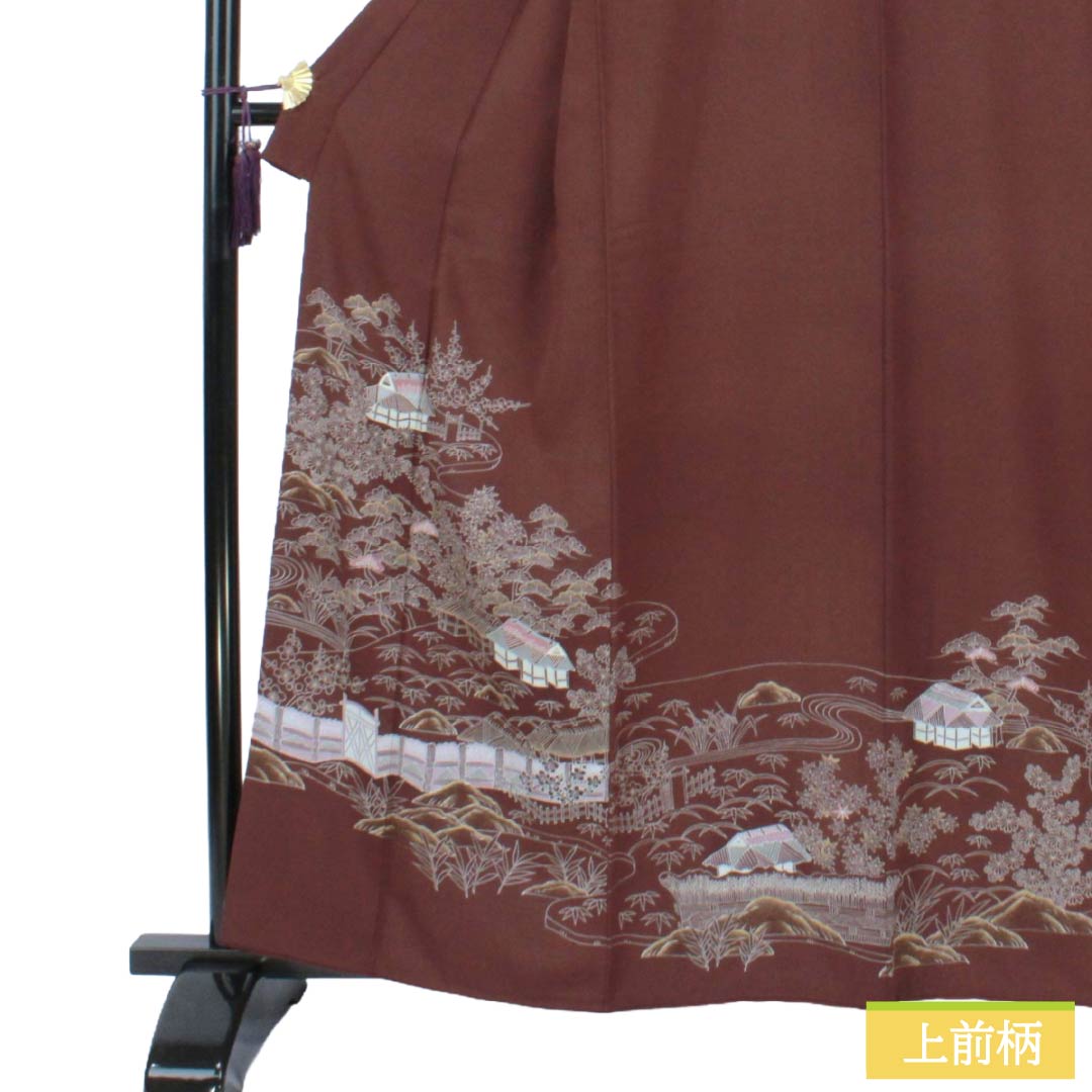 色留袖 正絹 Sランク 身丈159.5cm 裄丈68cm 袷 紅檜皮色（べにひわだいろ） 京友禅 茶屋辻 三つ紋 丸に花菱 作家物 三つ紋 茶系 1111002232314