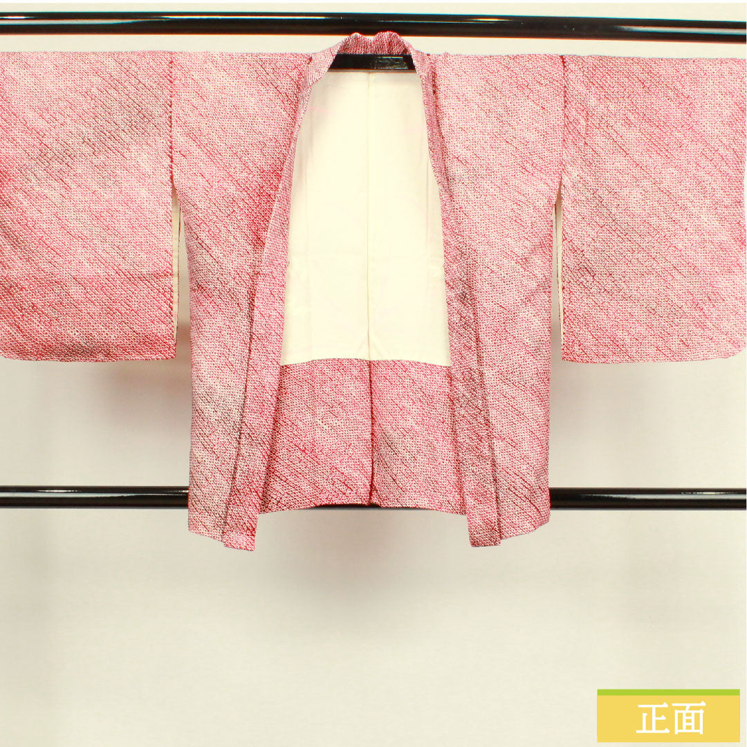 羽織 正絹 身丈81cm 裄丈65cm  深紅色 総絞り 抽象模様 Sランク 袷 赤系 1117000662912