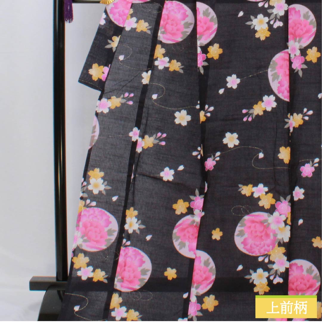 Cotton Yukata, Length 178.5cm, Sleeve Length 69cm, S Rank, Single Layer, Navy Blue/Brown (Kachiiro), Flowers and Cherry Blossoms, 1118006712818