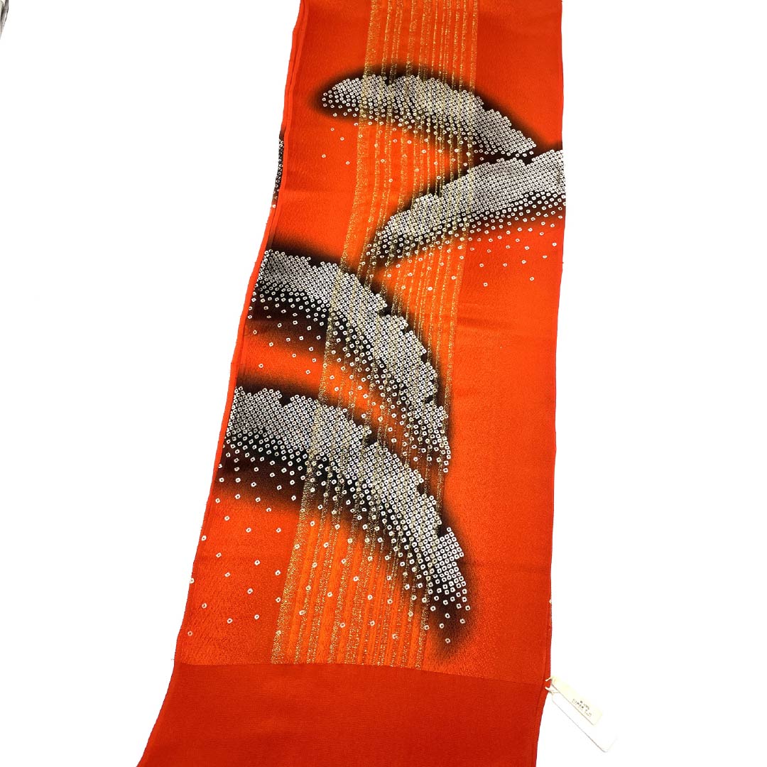 帯揚げ 正絹 Sランク セミフォーマル 京緋色（きょうひいろ） 鹿の子 縞 長さ約177cm 幅約30cm 橙系 1136004052926