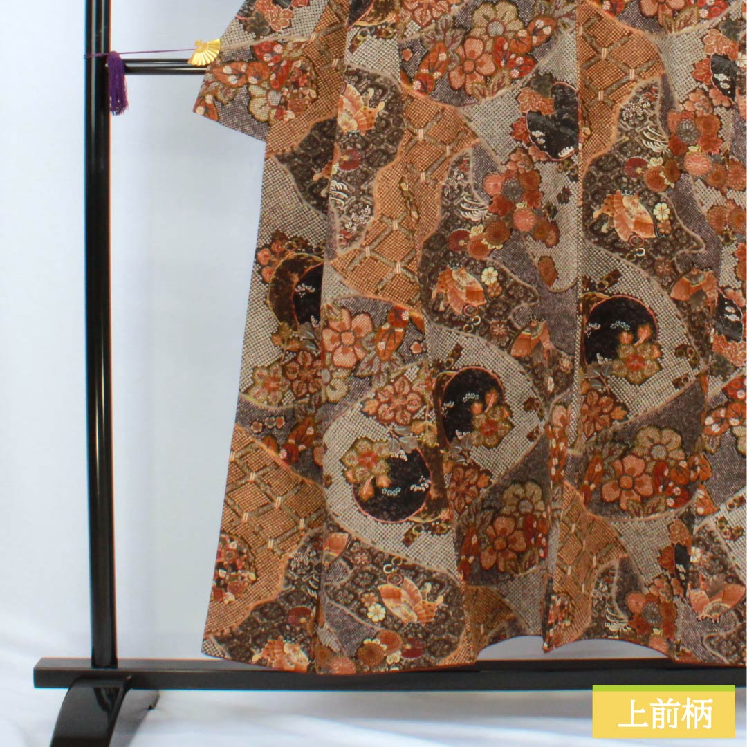 Komon (small pattern) silk, A-rank, length 152cm, sleeve length 62cm, lined, stencil-dyed, classic pattern, brown, product number 1115006503214