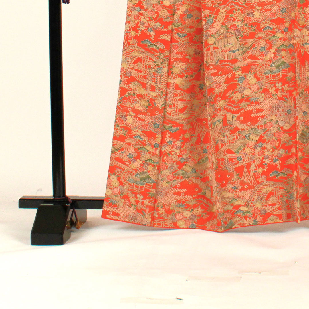 小紋 身丈163.5cm 裄丈67cm 袷  茶屋辻模様  正絹 Sランク 朱系 1115001642416