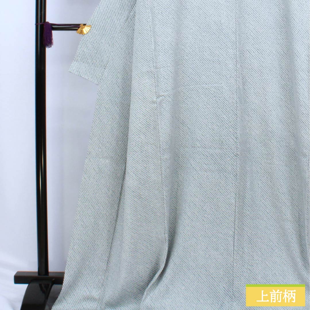 小紋 正絹 Sランク 身丈170cm 裄丈68cm 袷 錆浅葱色（さびあさぎいろ） 絞り 四ツ巻 パールトーン加工 しつけ糸付き 青系 1115006572617