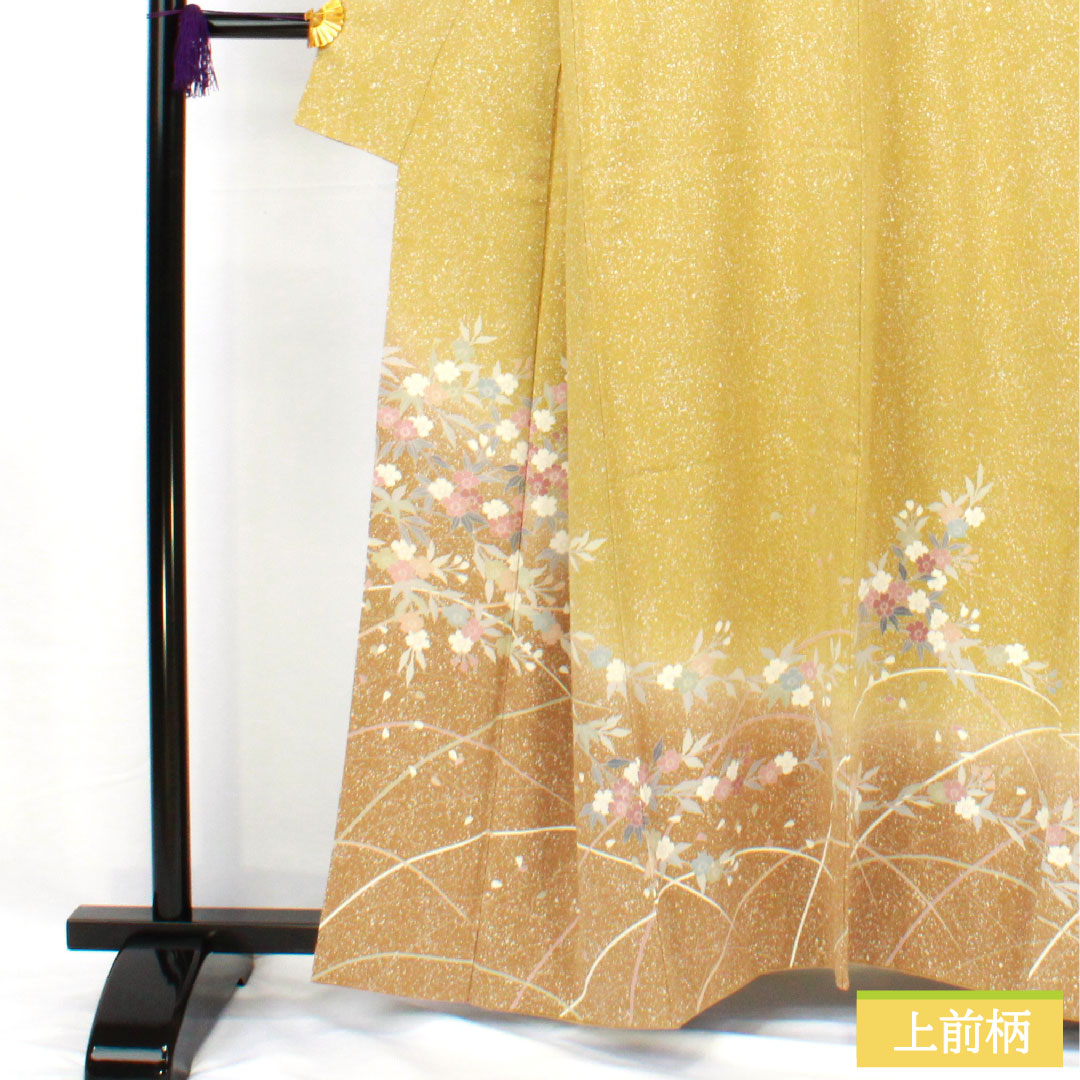 訪問着 正絹 袷 身丈160.5cm 裄丈65.5cm 梨子色（なしいろ） 京友禅 タタキ染 桜 Sランク 黄系 1112005622423
