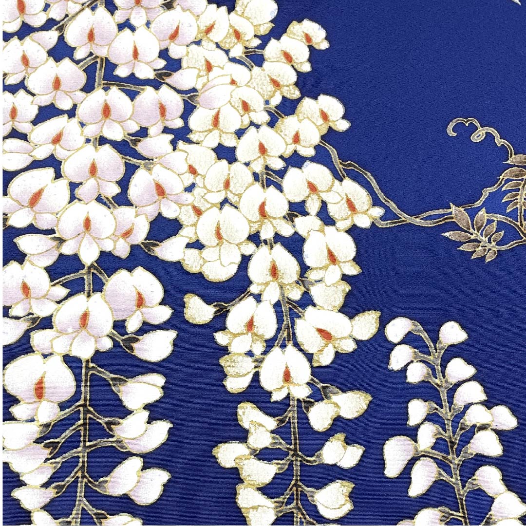 反物 小紋 正絹 丹後ちりめん 下り藤 花柄 AB反 NEWランク 紺系 1130001121918
