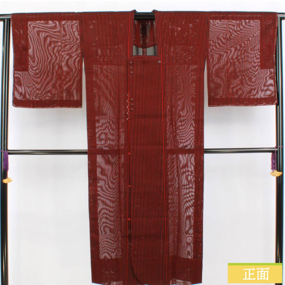 雨コート ポリエステル Sランク 身丈130cm 裄丈67cm 縞 紗 黒系 1117001312910