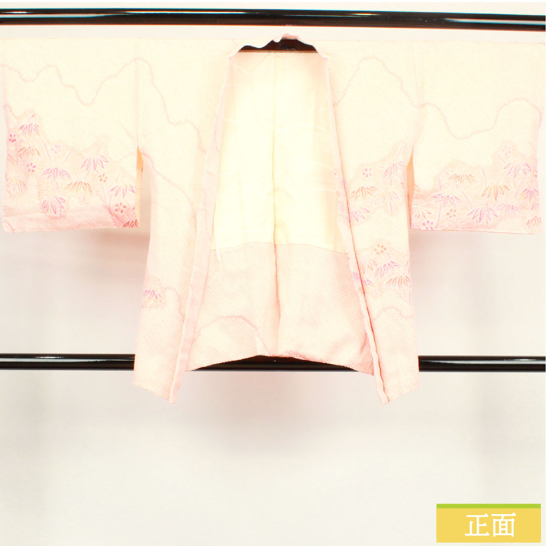 羽織 正絹 身丈79.5cm 裄丈62cm  東雲色 総絞り 笹 Aランク 袷 ピンク系 1117000683913