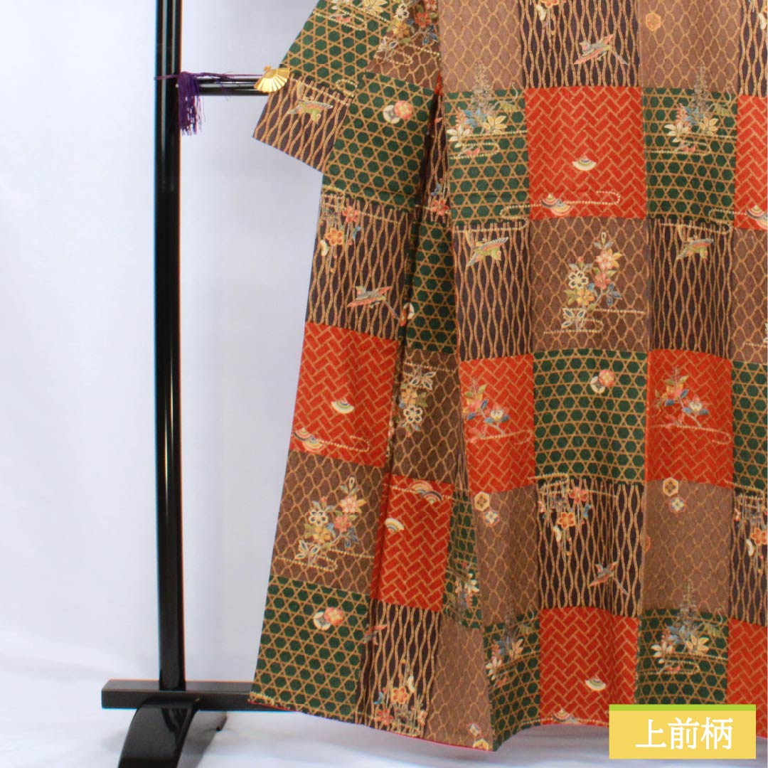 Komon (small pattern) silk, S rank, length 160cm, sleeve length 63cm, lined, Kyoto Yuzen, checkered pattern, classic artist's work, gradient effect, product number 1115006802499