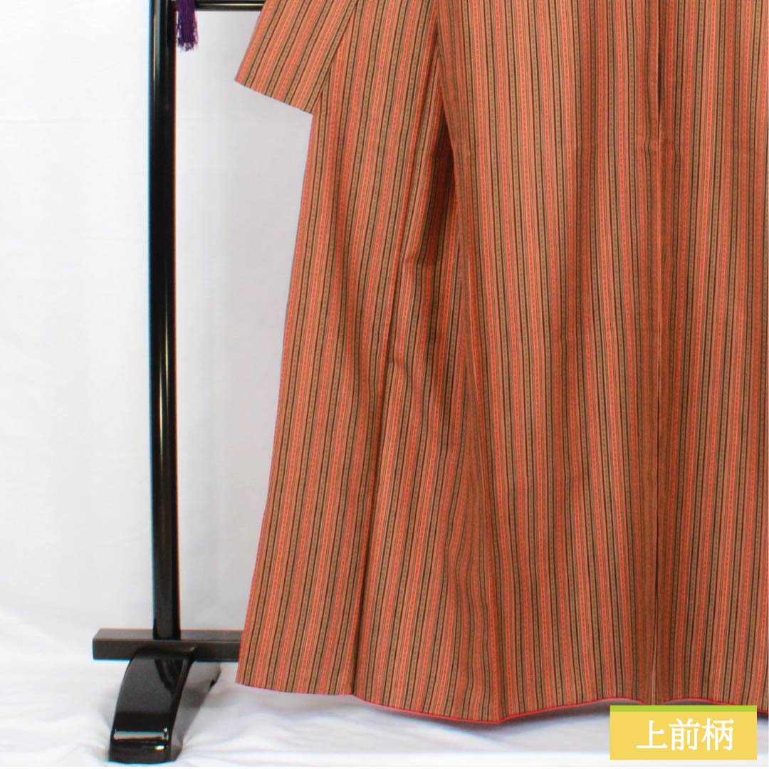 Small pattern, polyester, length 162.5cm, sleeve length 65.5cm, lined, striped, washable kimono, S rank, beige, 1115005502425
