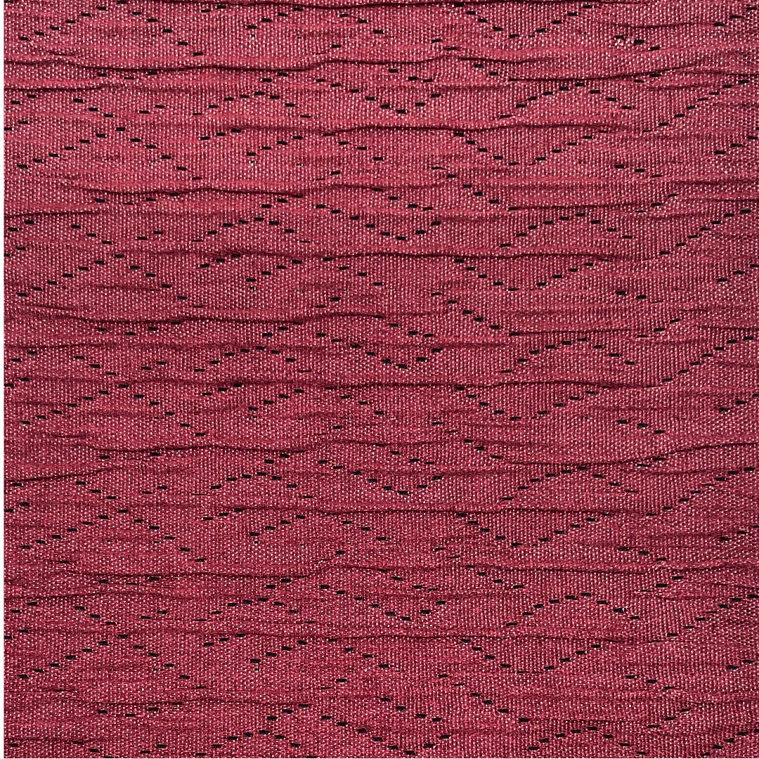 半幅帯 ポリエステル 胭脂紅色（えんじこういろ） ギザギザ模様 幾何学模様 帯丈362cm 紫系 Sランク 1125001222320