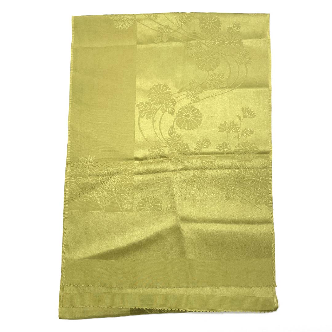 Obiage, pure silk, formal, light yellow, chrysanthemum, Seigaiha, classic pattern, length 174cm, width 30.5cm, S rank, green, 1136000502919