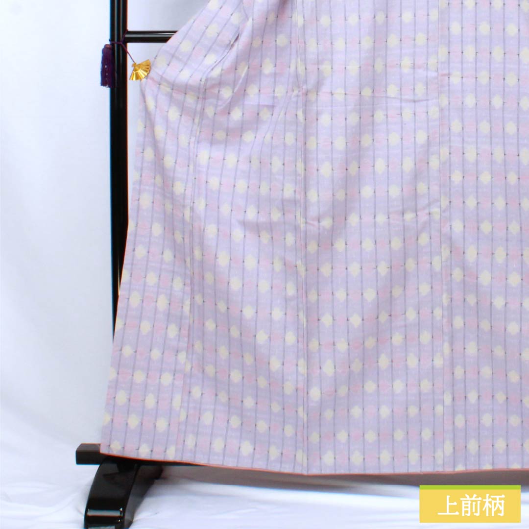 紬 正絹 Sランク 身丈165cm 裄丈67.5cm 淡紫色（たんししょく） 真綿紬 抽象模様 しつけ糸付き 袷 紫系 1116004542520