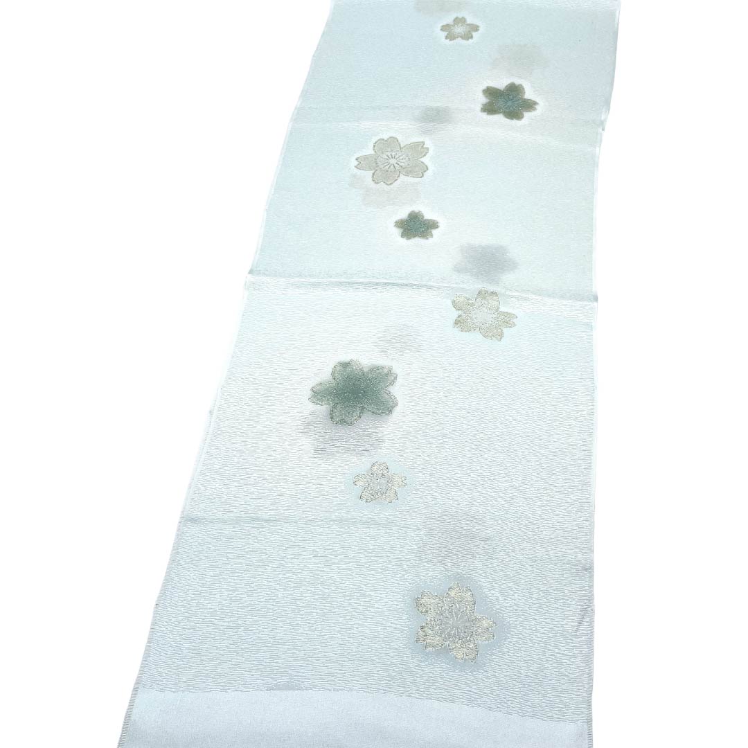 帯揚げ 正絹 Sランク セミフォーマル 青白磁色（せいはくじいろ） 桜 花柄 古典柄 長さ約178cm 幅約30cm 緑系 1136003882919