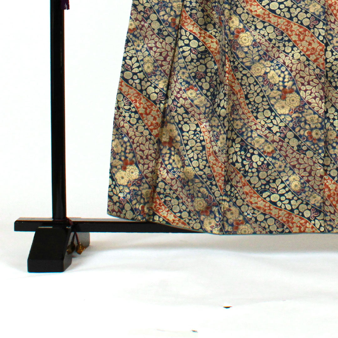 小紋 身丈159cm 裄丈63cm 袷  辻ヶ花 洗える着物  ポリ Sランク 紺系 1115000902318