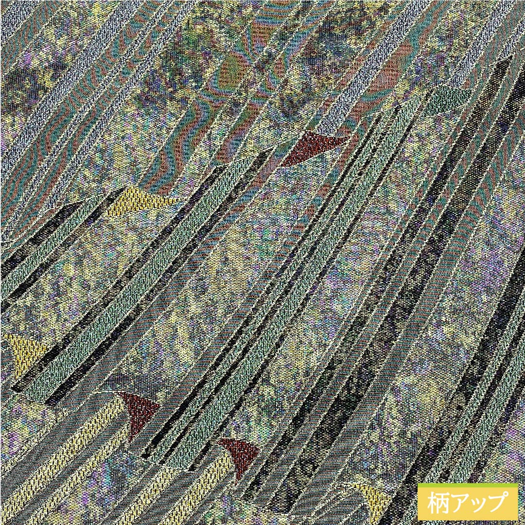 袋帯 正絹 薄黒色（うすぐろいろ） 幾何学模様 帯丈432cm Sランク 六通 セミフォーマル 銀系 1123010992322