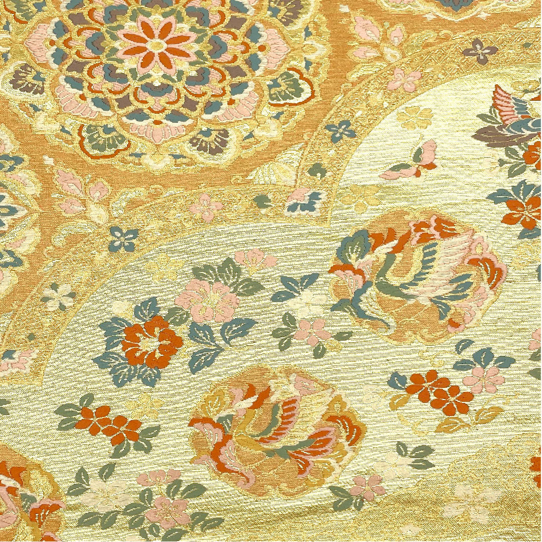 （未仕立）袋帯 吉祥文様 鳥 留袖 帯丈432cm 正絹 NEWランク 六通 フォーマル 金系 1123002441321