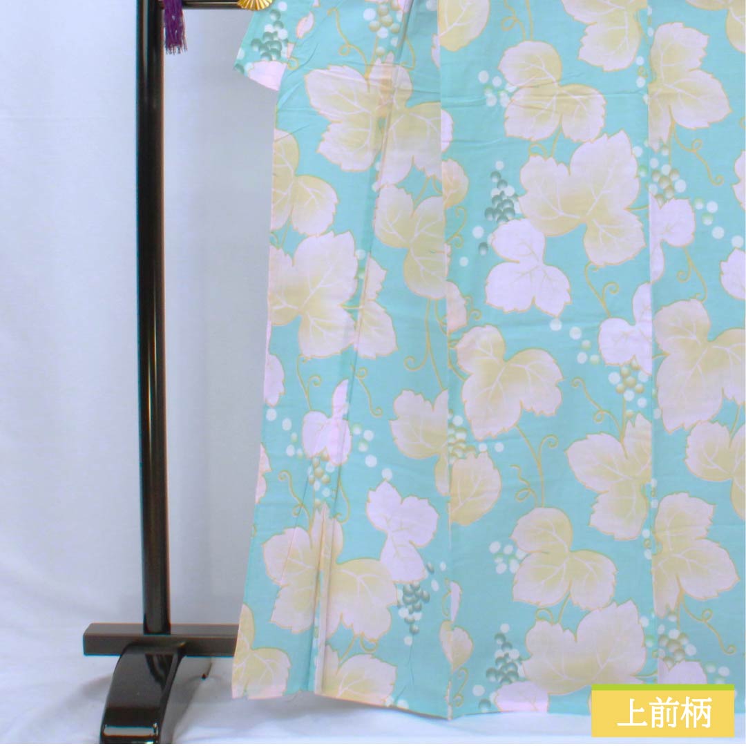 浴衣 木綿 身丈166cm 裄丈64cm Aランク 単衣 水色系 水色（みずいろ） 蒲萄 蔦 1118006503524