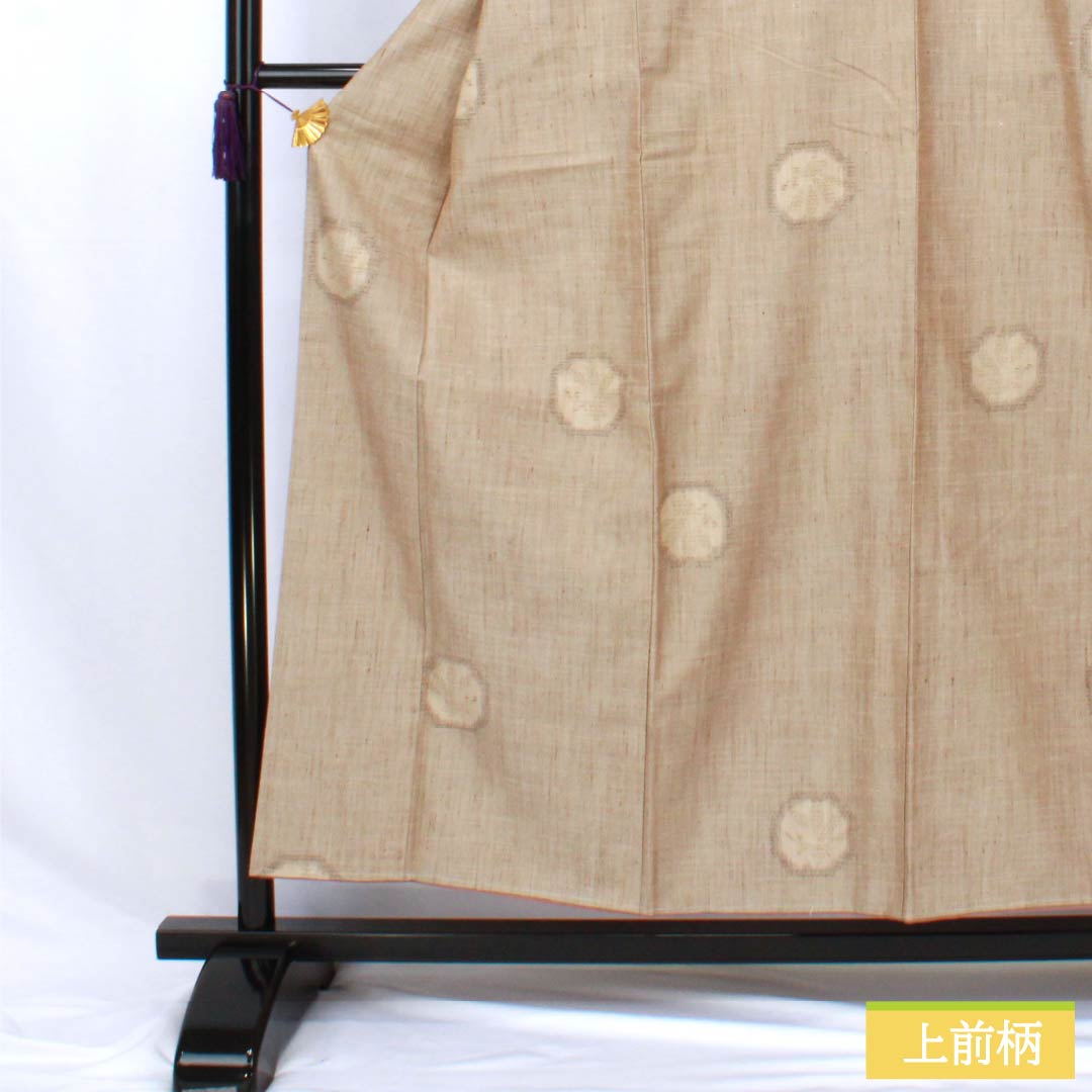 紬 正絹 Sランク 身丈156.5cm 裄丈63.5cm 白橡色（しろつるばみいろ） 真綿紬 抽象模様 しつけ糸付き 袷 ベージュ系 1116004552325