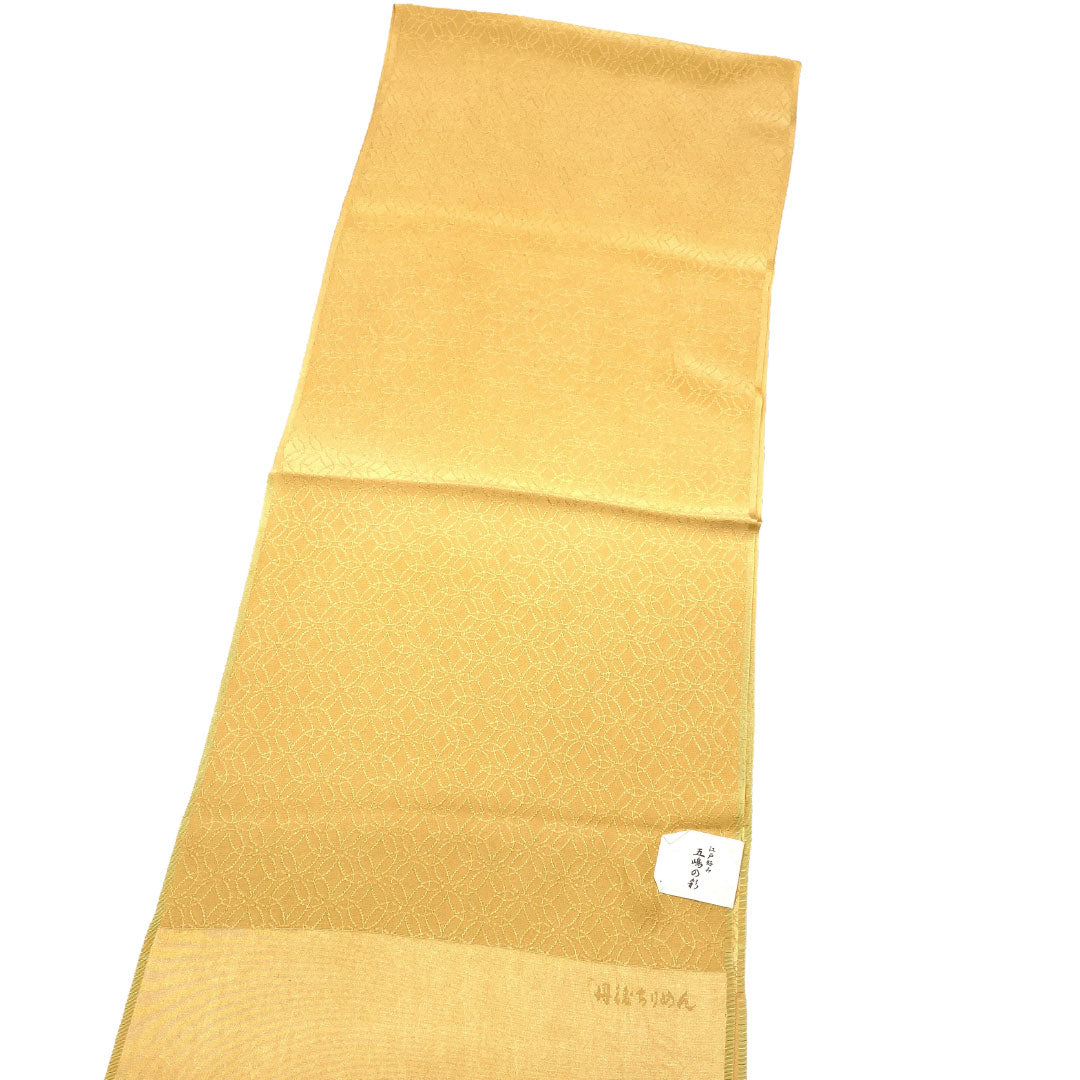 （新古品）帯揚げ 正絹 NEWランク カジュアル 濃卵色（こいたまごいろ） 五嶋紐 丹後ちりめん 七宝つなぎ 長さ約180cm 幅約30cm 黄系 1136003151923
