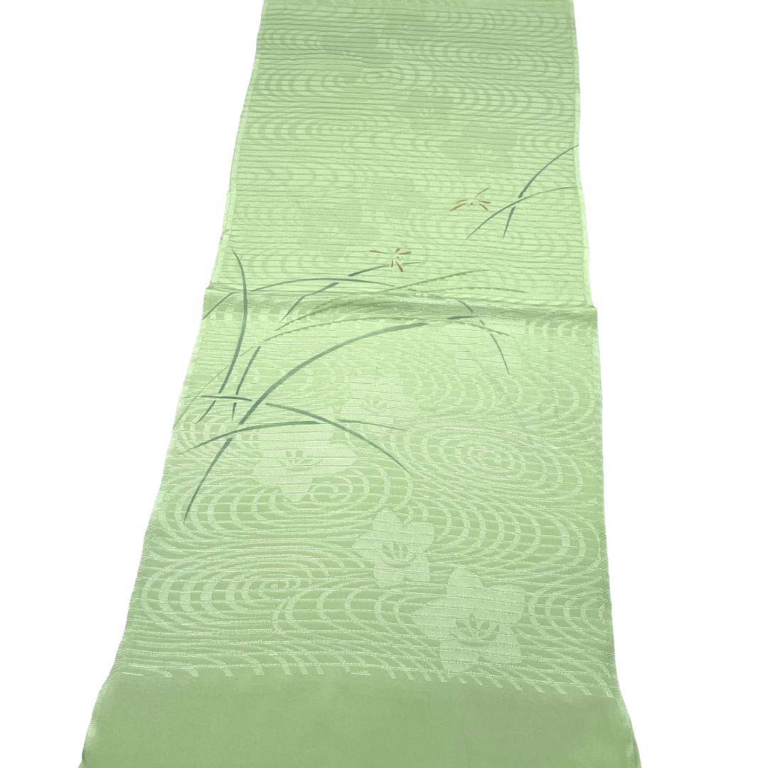 帯揚げ 正絹 Aランク カジュアル 浅藍色（あさきあいいろ） 流水 とんぼ 横絽 長さ約164cm 幅約31cm 緑系 1136005233919