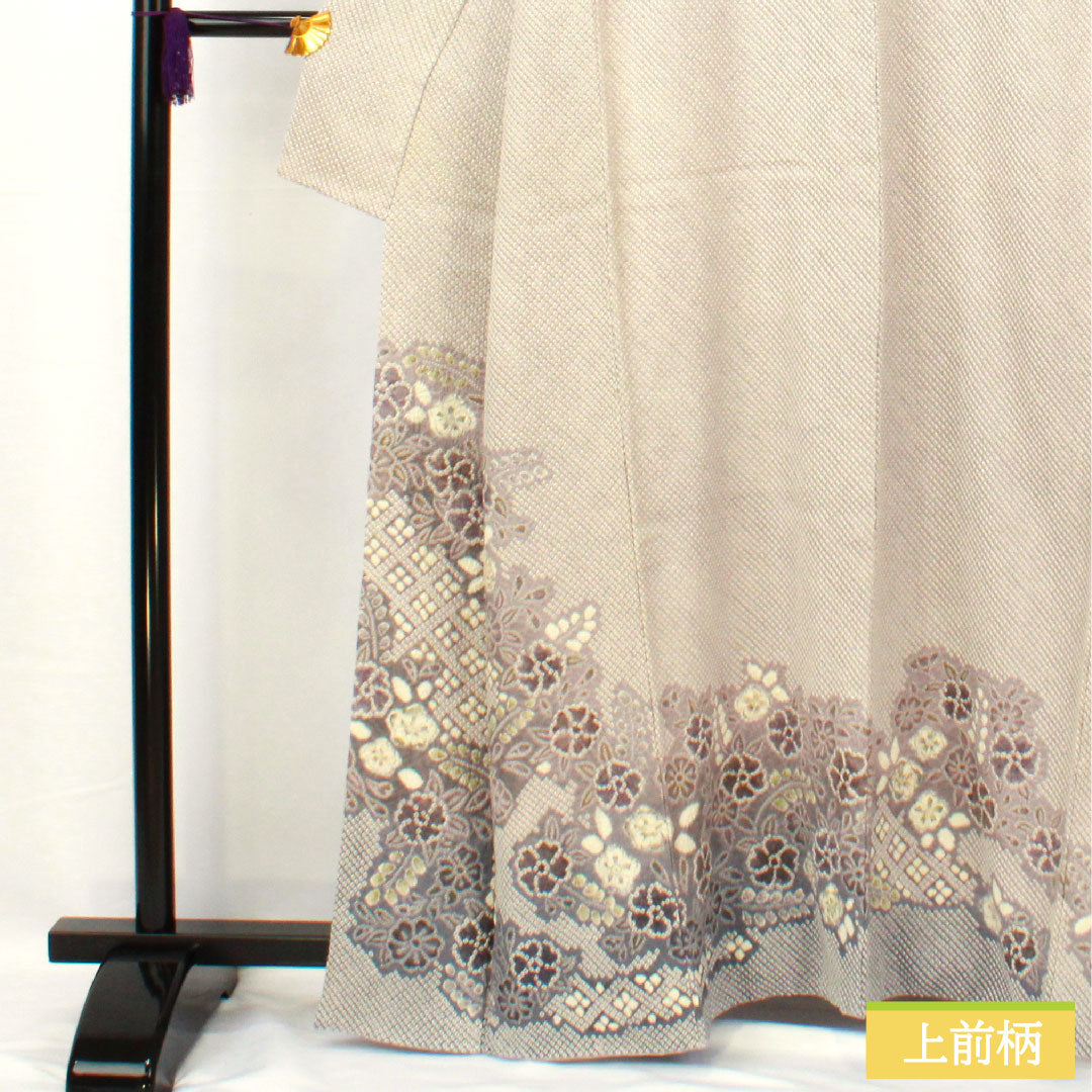 訪問着 正絹 袷 身丈161.5cm 裄丈61.5cm 淡紫色（たんししょく） 総絞り 辻ヶ花 Aランク 紫系 1112005473420