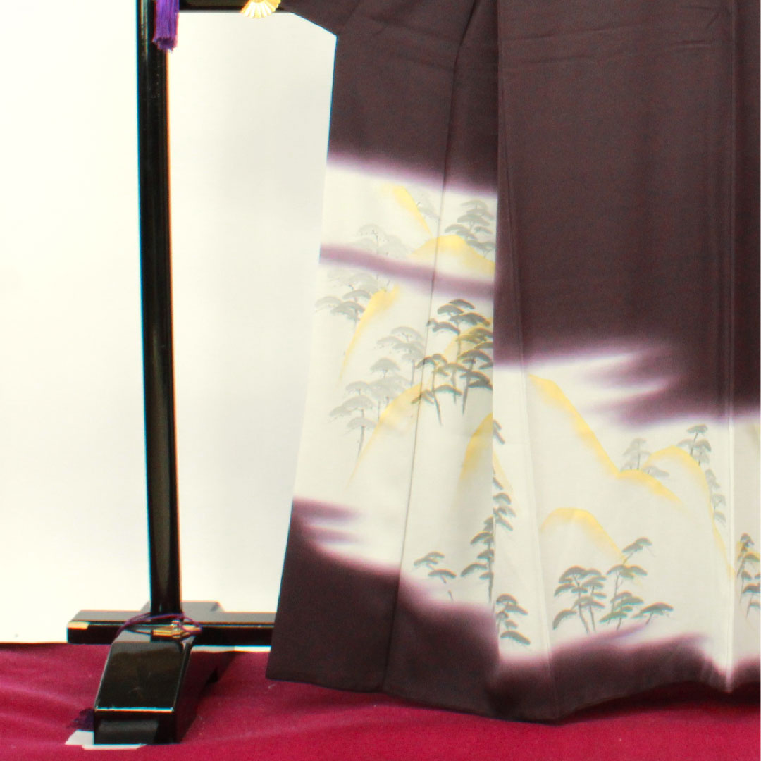 訪問着 袷 身丈164cm 裄丈65cm 紫黒色 作家物 風景模様 正絹 Aランク 紫系 1112002483420