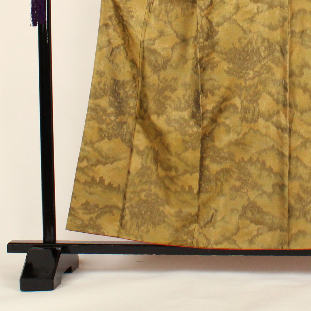 小紋 身丈159cm 裄丈64cm 袷  洗える着物 織ボカシ ポリ Sランク 黄系 1115000112323