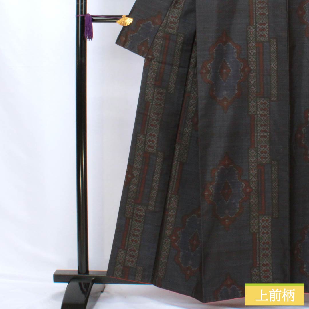 紬 正絹 Sランク 身丈159.5cm 裄丈63cm 紺色（こんいろ） 抽象模様 袷 紺系 1116004162318