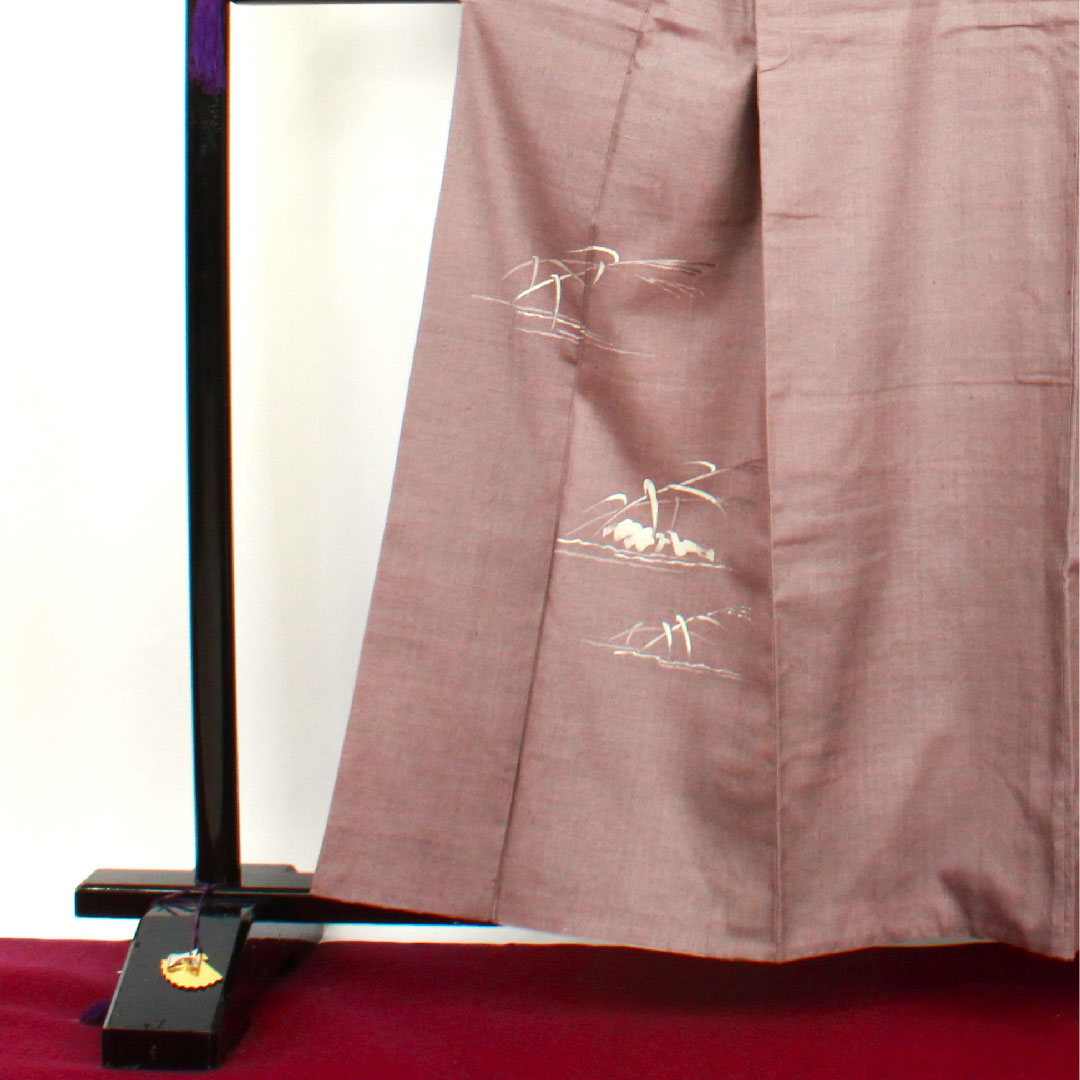 訪問着 袷 身丈160cm 裄丈60cm 紅掛鼠色 紬地 笹模様 正絹 Sランク グレー系 1112001962422