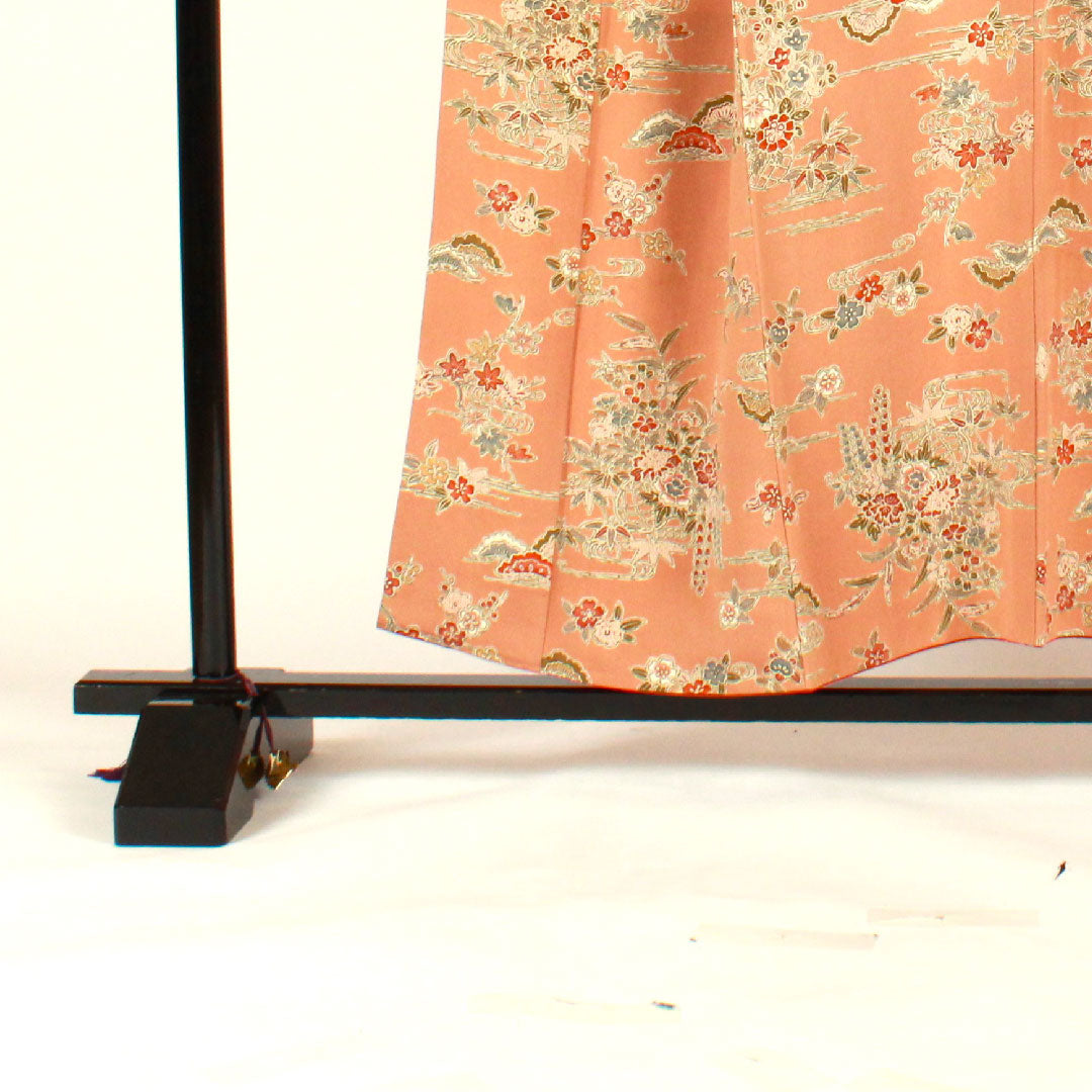 小紋 身丈154cm 裄丈61.5cm 袷  松竹梅 花籠 帛紗付き  正絹 Sランク 茶系 1115002042214