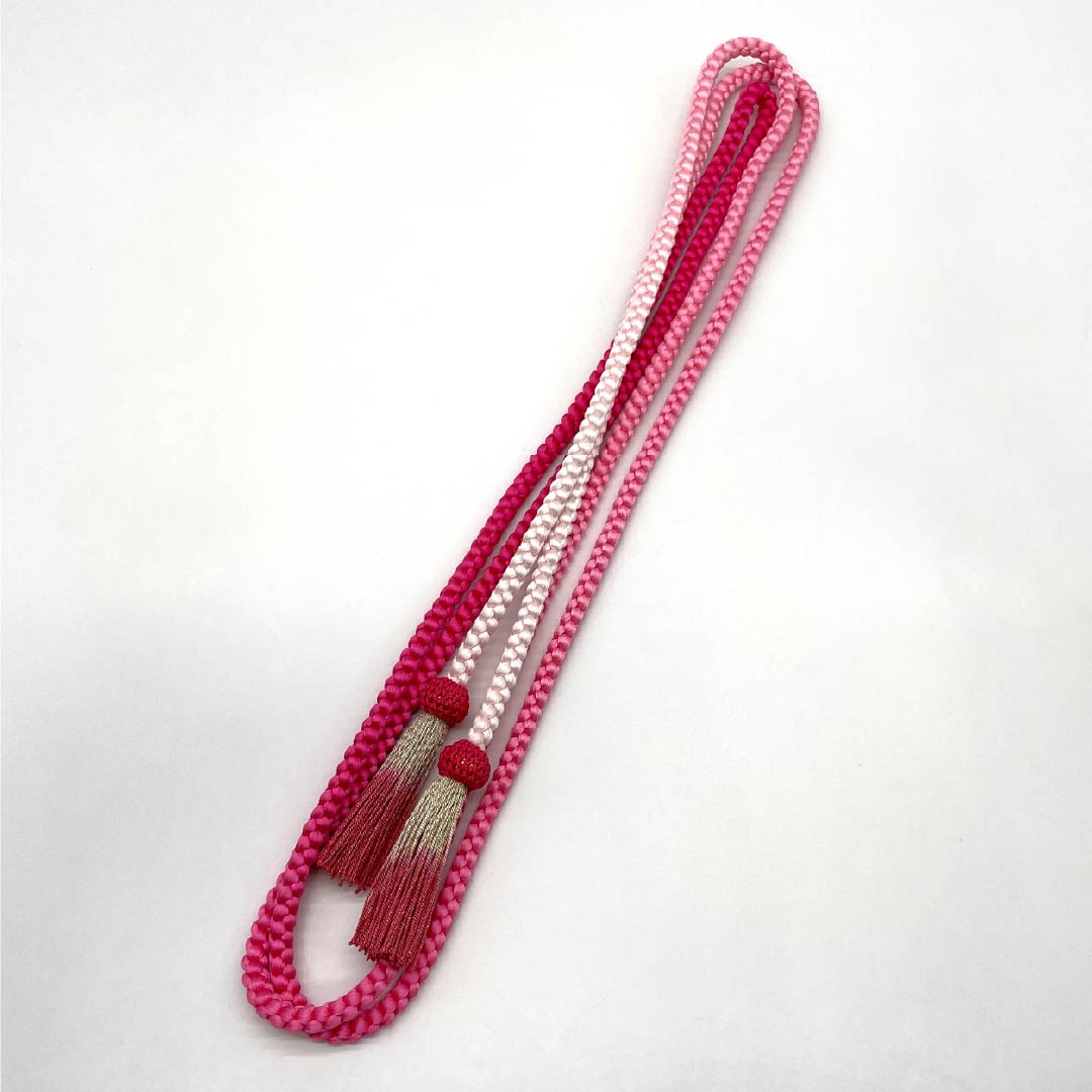 (新古品)帯締め 正絹 NEWランク  薔薇色（ばらいろ） グラデーション 振袖用 丸組 長さ約265cm 幅約0.8cm フォーマル ピンク系 1135005271413