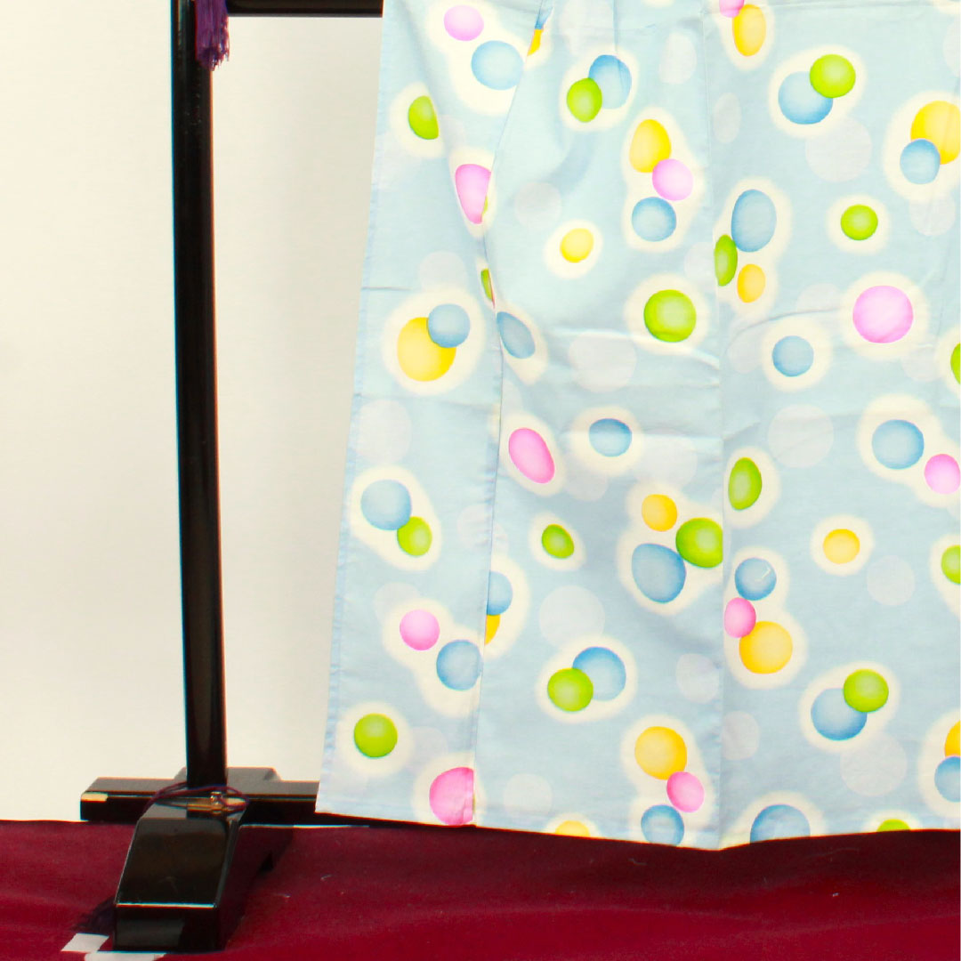 浴衣 白群色 水玉 木綿 Sランク 単衣 身丈161.5cm 裄丈64.5cm 水色系 1118001252424