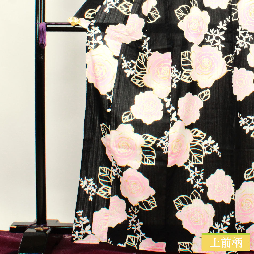 Yukata Cotton Length 166cm Sleeve length 65cm S rank Single layer Black Rose 1118004562510