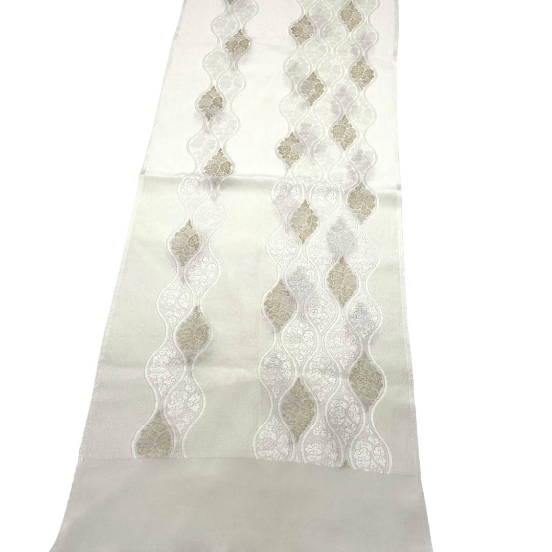 帯揚げ 正絹 Aランク フォーマル 生成リ色（きなりいろ） 留袖用 立涌模様 長さ約176cm 幅約29cm 白系 1136005153911