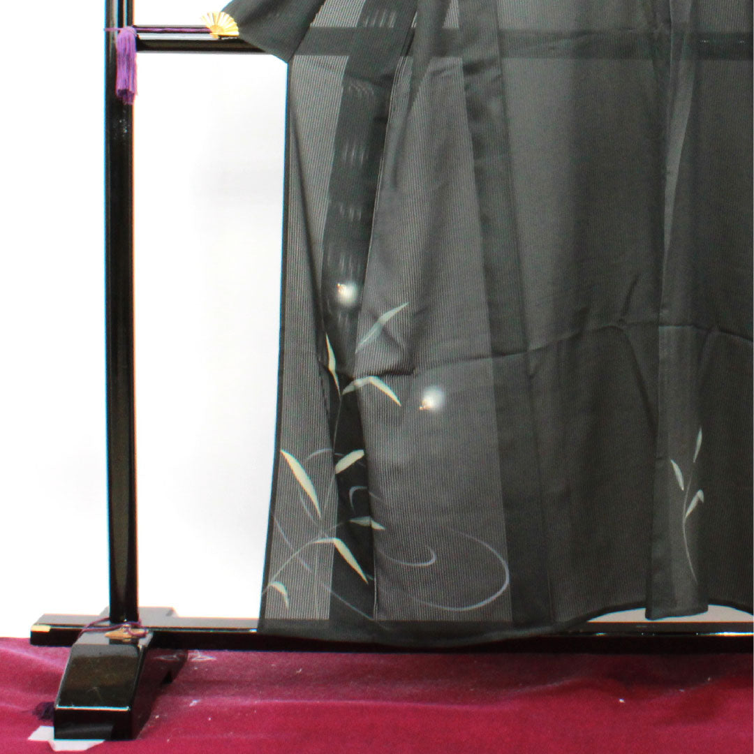 Summer pure silk formal kimono, length 156.5cm, sleeve length 63cm, vertical silk, hotaru silk, S rank, black, 1132001102310