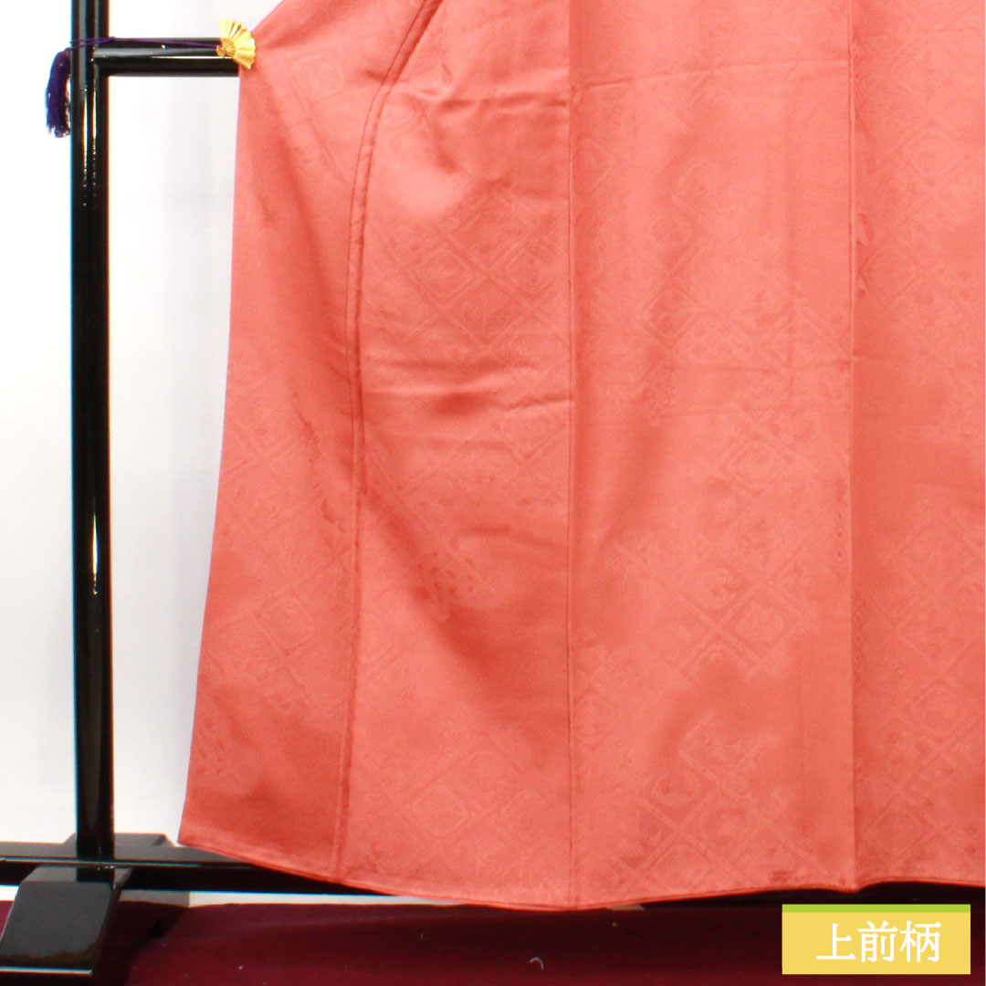 色無地 正絹 身丈160cm 裄丈66cm 中紅色（なかべにいろ） 一つ紋 中陰桔梗 袷 Aランク 朱系 1114001343416