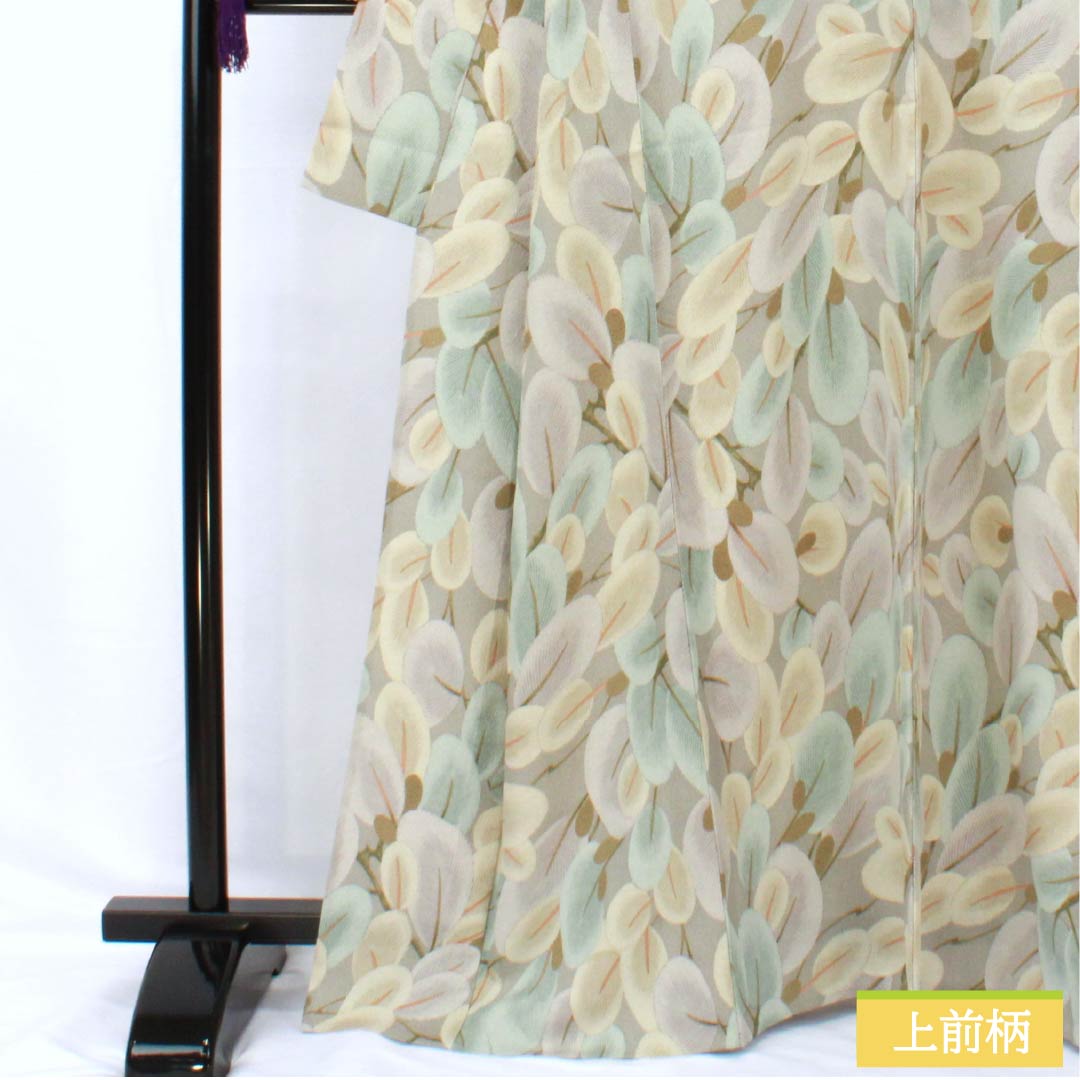 小紋 ポリエステル 身丈166cm 裄丈66cm 単衣 消炭鼠色（けしずみねずみいろ） 洗える着物 抽象柄 Aランク グレー系 1115005113522