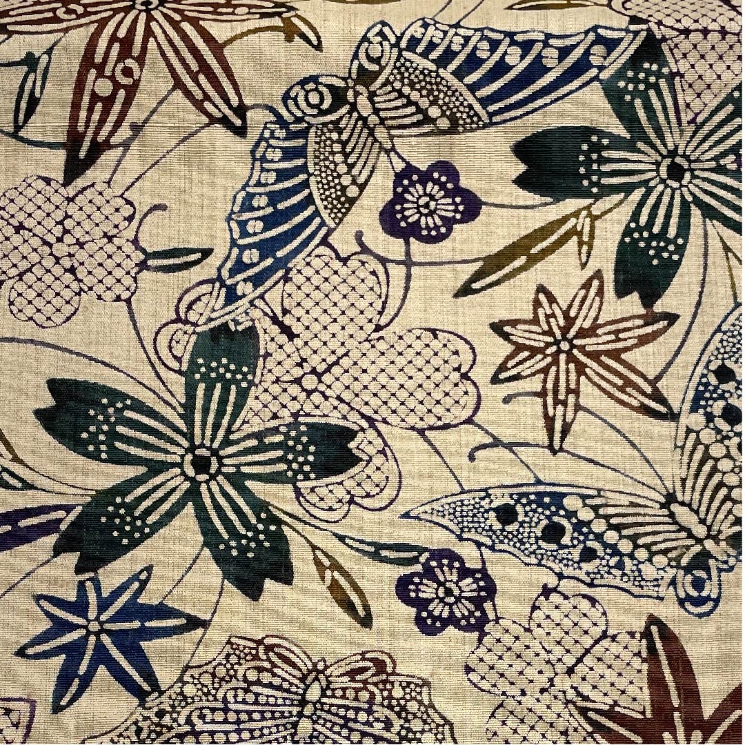 袋帯 白橡色（しろつるばみ） 蝶 桜 染め帯 帯丈450cm 正絹 Aランク 全通 カジュアル 茶系 1123006103314