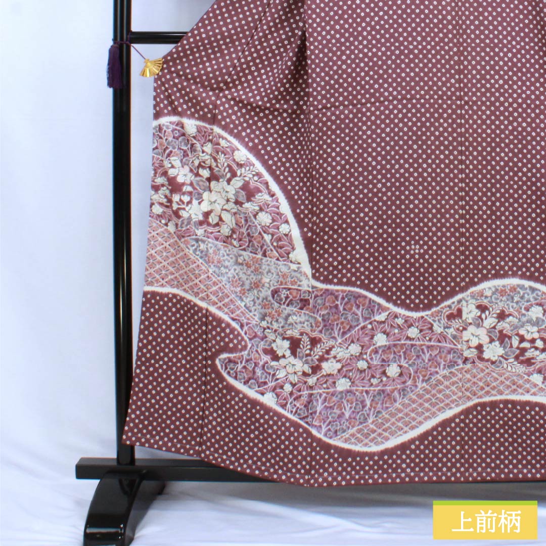 訪問着 正絹 Sランク 袷 身丈158cm 裄丈64cm 牡丹鼠色（ぼたんねずいろ） 絞り 辻ヶ花 しつけ糸付き 紫系 1112007732320
