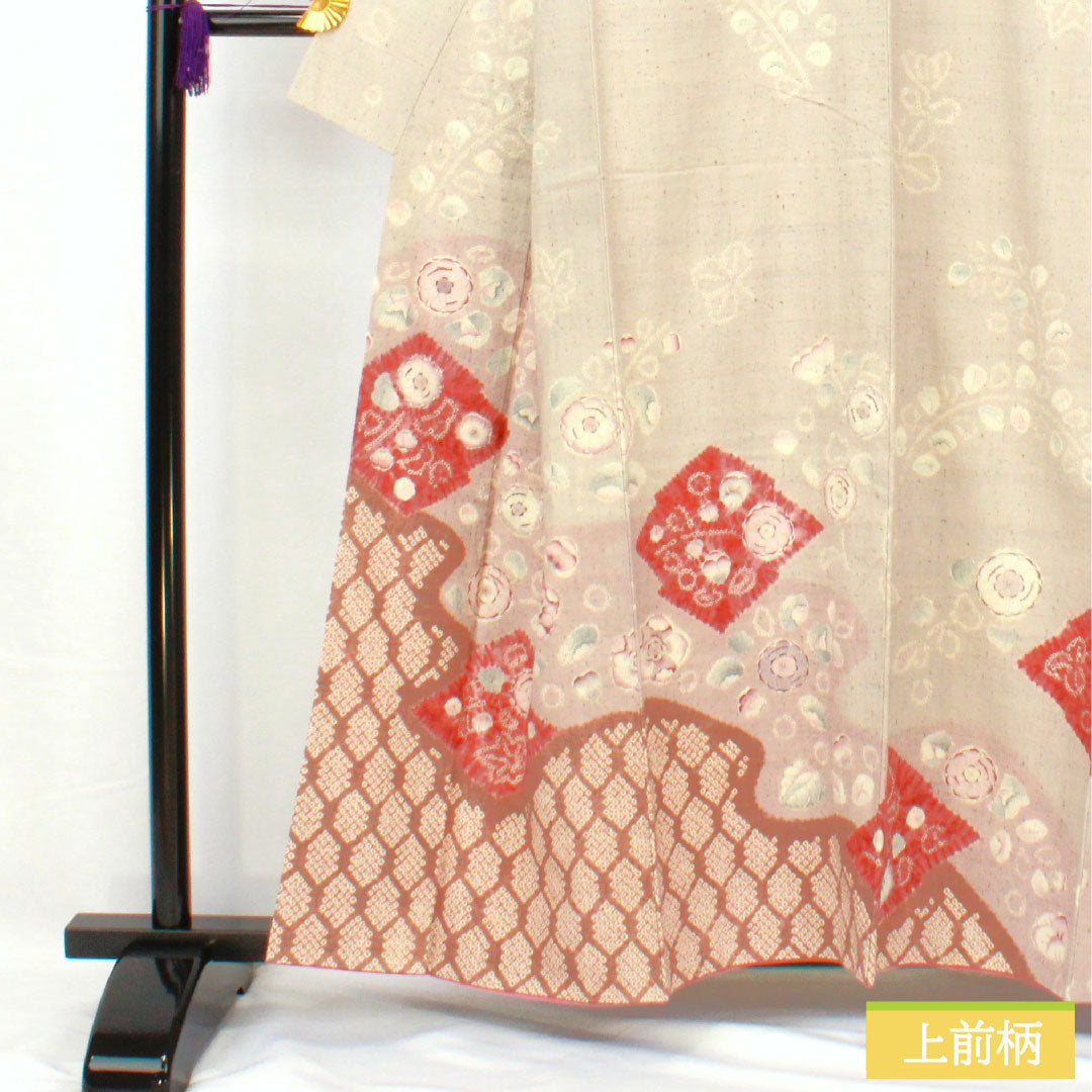 訪問着 正絹 袷 身丈157.5cm 裄丈63cm 小町鼠色（こまちねずいろ） 紬地 辻ヶ花 Sランク グレー系 1112005212322