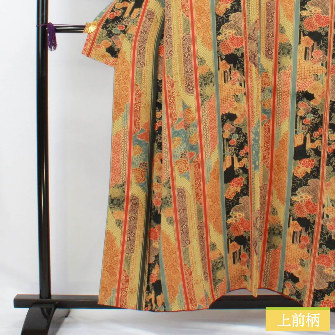 小紋 正絹 Aランク 身丈155cm 裄丈62cm 袷 縦縞 古典柄 グラデーション系 1115006603399