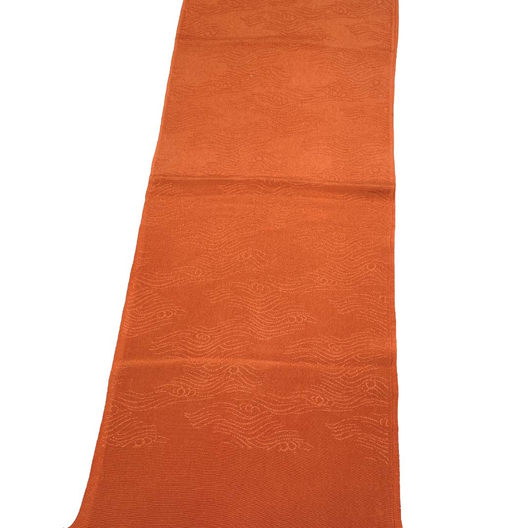帯揚げ 正絹 Aランク カジュアル 紅色（べにいろ） 波 長さ約168cm 幅約28cm 橙系 1136005093926