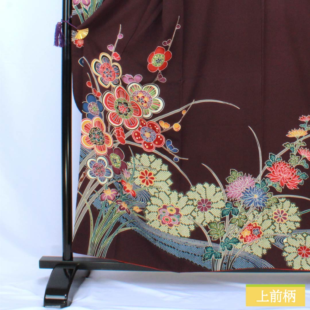 リサイクル着物】振袖 正絹 Sランク 身丈158.5cm 裄丈64.5cm 袷 二人静